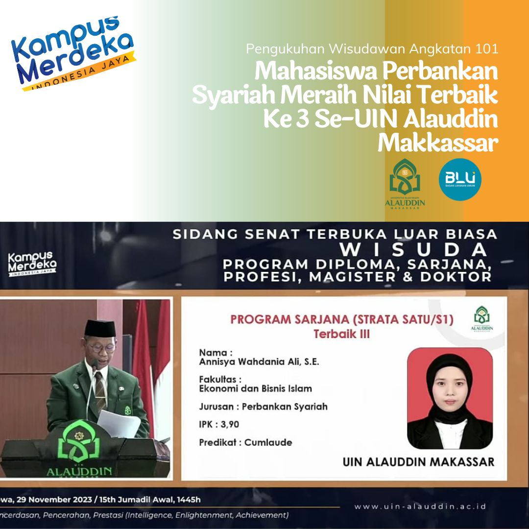 Pengukuhan Wisudawan Angkatan 101 : Mahasiswa Perbankan Syariah Berhasil Meraih Nilai Terbaik Ke 3 Se-UIN Alauddin.